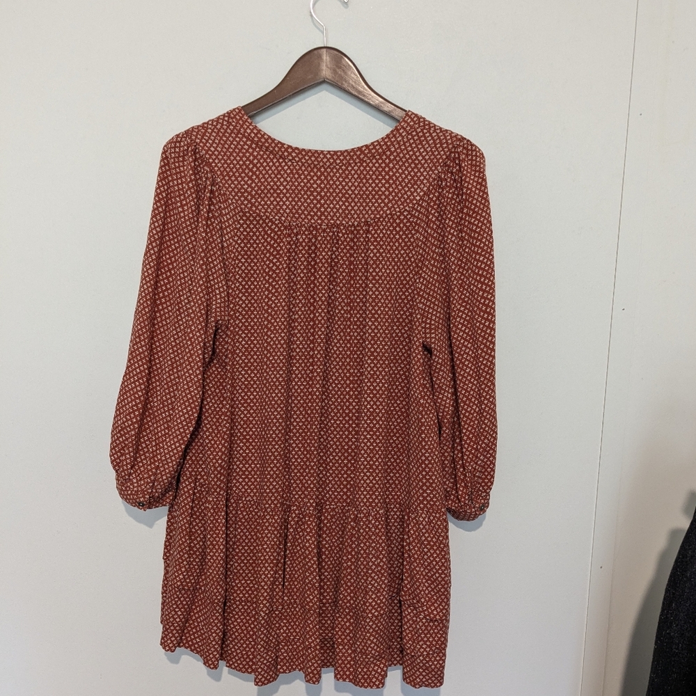 Anthropologie Red Orange Ditsy Blouse Holding Horses L Tiered Cottage - Picture 5 of 6